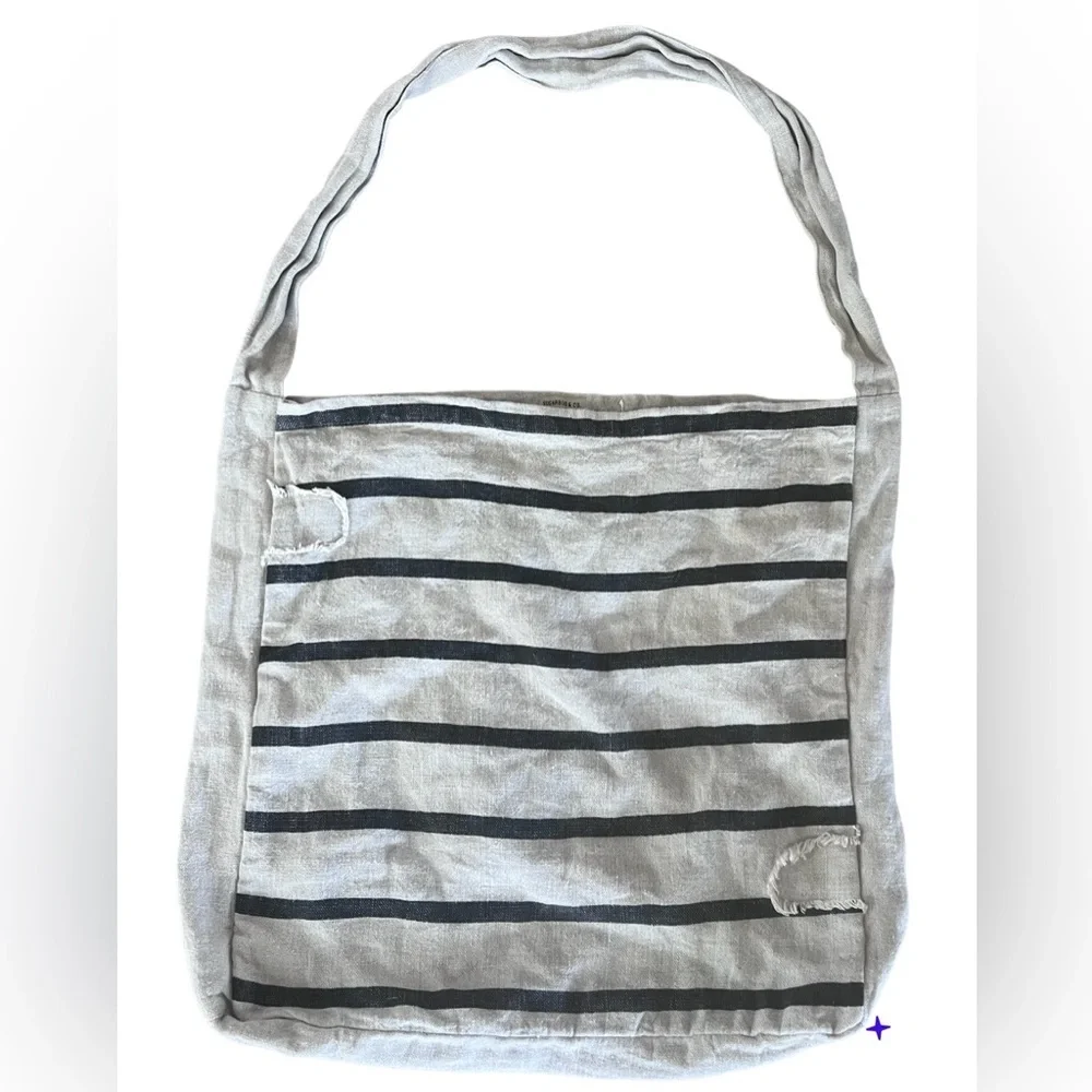 Sugarboo & Co Striped Linen Crossbody Tote Bag /Beach Bag — Gray & Black